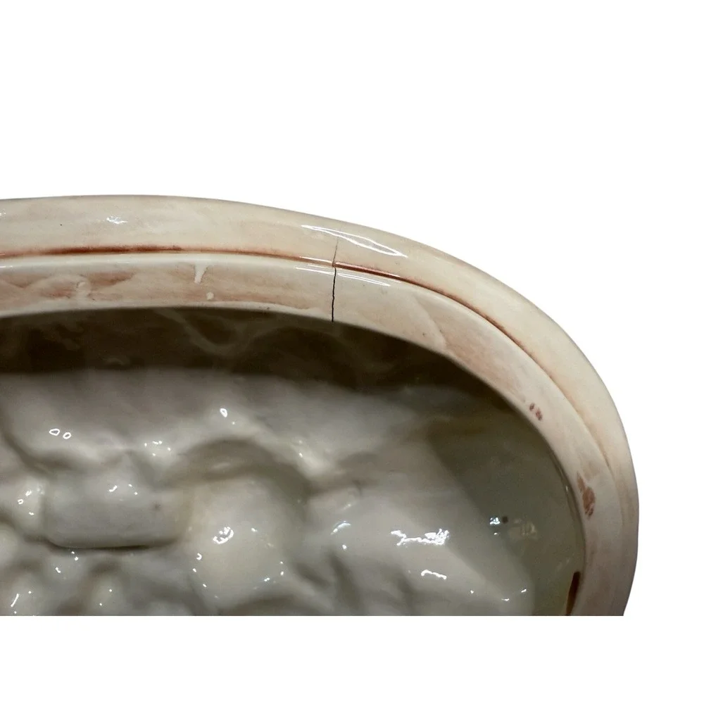 Vintage Cottage Mid Century Ceramic Fruit‎ Floral Covered Dish Tromp L'oeil